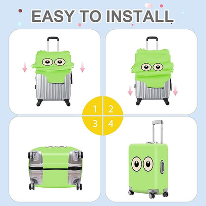 ANNA QUEEN Funny Cartoon Eyes Luggage Cover, Green and Teal Suitcase Protector with Big Eyes Design, Travel Suitcase Cover for 28-30 Inch Luggage, Stretchable & Washable Spandex Travel Accessories