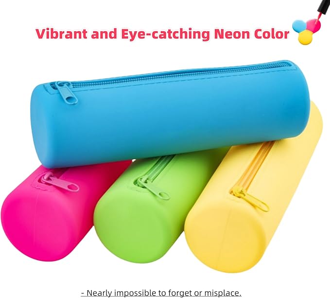 4 Pieces Silicone Makeup Toiletries Pouches, Silicone Stationary Holder, Waterproof Cosmetic Zipper Pouch, Digital Electronics Storage Bag, Beach Essential Travel Pouch (Neon)