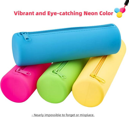 4 Pieces Silicone Makeup Toiletries Pouches, Silicone Stationary Holder, Waterproof Cosmetic Zipper Pouch, Digital Electronics Storage Bag, Beach Essential Travel Pouch (Neon)