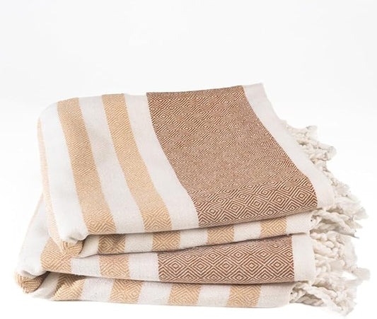 Cotton Turkish Beach Towel with Towels Oversized 36"x72" Pool Absorbent Extra Large Quick Dry Sand Travel Towel (Biscotti Luxe, 2 Pack)