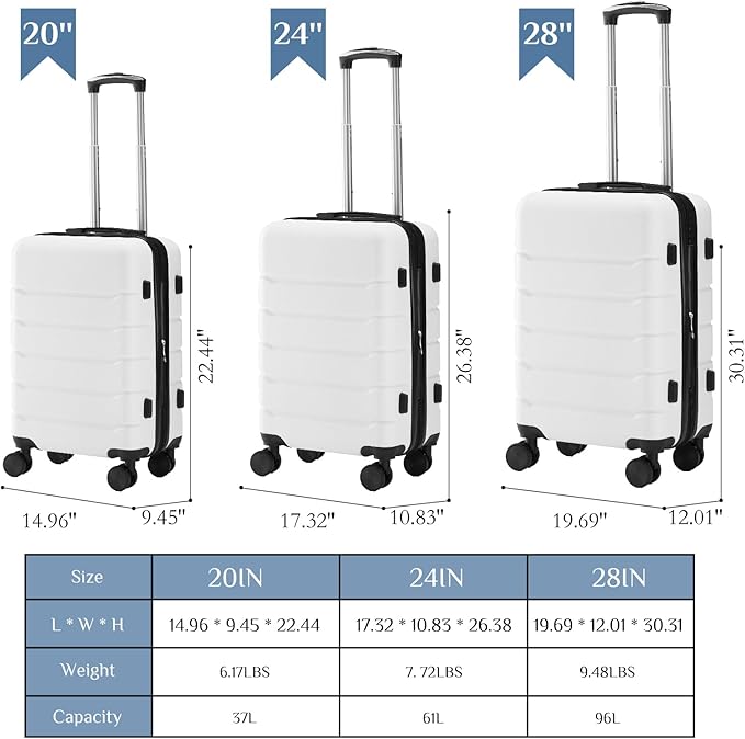 NEWBULIG 20 Inch Carry on Luggage, Lightweight Expandable Rolling Suit Case with TSA Lock, Hard Shell ABS Suitcase with Double Spinner Wheels, White
