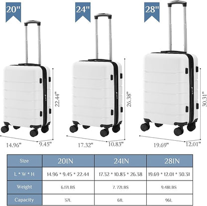 NEWBULIG 28 Inch Carry on Luggage, Lightweight Expandable Rolling Suit Case with TSA Lock, Hard Shell ABS Suitcase with Double Spinner Wheels, White