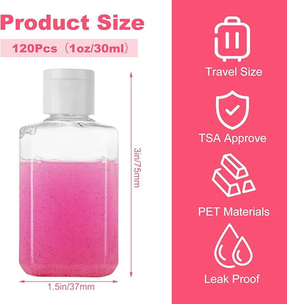 QTLCOHD 120 Pack 2 Oz Travel Bottles with Flip Caps, Plastic Empty Hand Sanitizer Bottles for Lotion, Portable Refillable Mini Hand Sanitizer Bottle Bulk Reusable Container for Shampoo Body Soap Toner