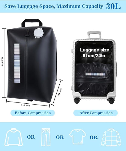 2025 Professional Vacuum Bags with Built-in Pump, 30L Vacuum Seal Bags with See-through Window, Space Saver Bags for Clothing Travel IP67, Reusable Compression Bag (Black 1PC)