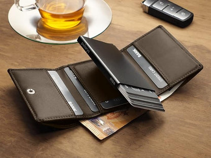 PULARYS Mini Wallet BOSTON - Multifunckion Credit Card Case - Italian Leather - RFID blocking - Size: 7.5 x 9.5 x 2.5 cm - Space for up to 10 Cards - Snap Fastener - Classic Design