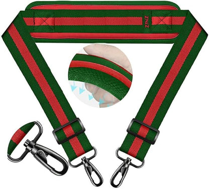 ZINZ 74" Shoulder Strap with Fixed Pad and Dual Balanced Buckles，Green-Red-Green Stripe