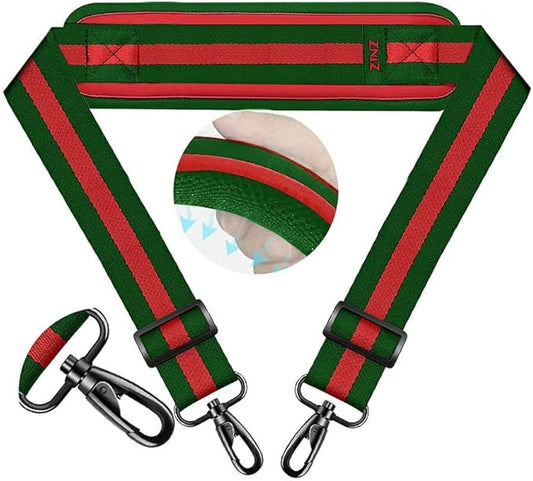 ZINZ 74" Shoulder Strap with Fixed Pad and Dual Balanced Buckles，Green-Red-Green Stripe