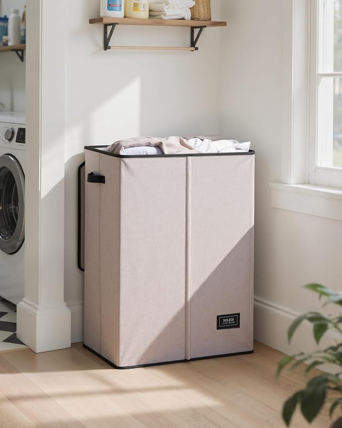 SOLEDI Laundry Hamper with Lid 130L Large & Tall Collapsible Laundry Basket, Clothes Hamper with Bag Removable Easy to Carry, Dirty Hampers for Bedroom, Bathroom, Dorm, College, Light taupe