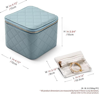 Travel Jewelry Box Organizer - Small Jewelry Case with 6 Small Velvet Zipped Pouches Pockets for Jewelry Necklaces Rings Earrings Storage(Blue)