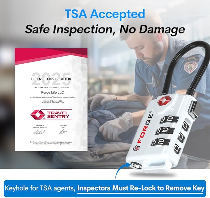 TSA Approved Cable Luggage Locks, Re-settable Combination with Alloy Body (White 4 Locks)