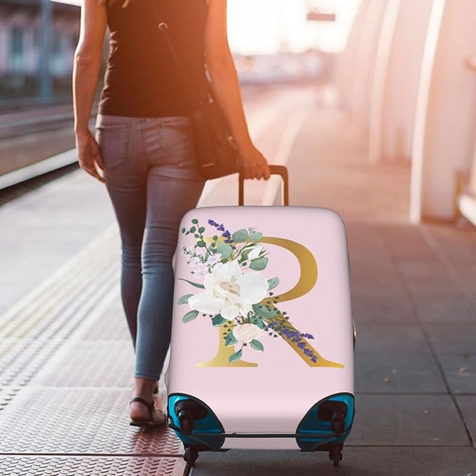 Flower Lette R Pink Luggage Cover Elastic Washable Stretch Suitcase Protector Anti-Scratch Travel Suitcase Cover for Kid and Adult XL (29-32 inch suitcase)