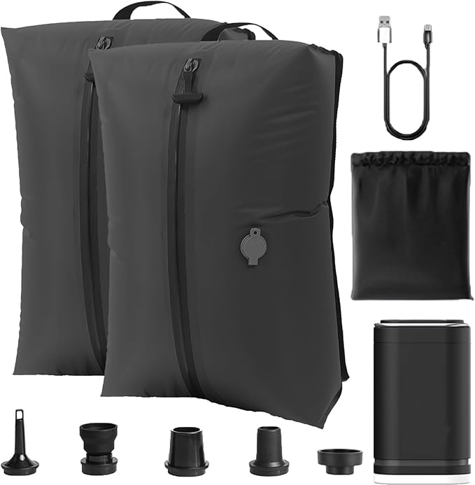 Vacuum Compression Travel Bag, Waterproof Zipper, Space Saver Packing Cube with One-Way Valve & Handle, Durable TPU Polyester Material, for Luggage & Backpack (2 bag 1 pump)