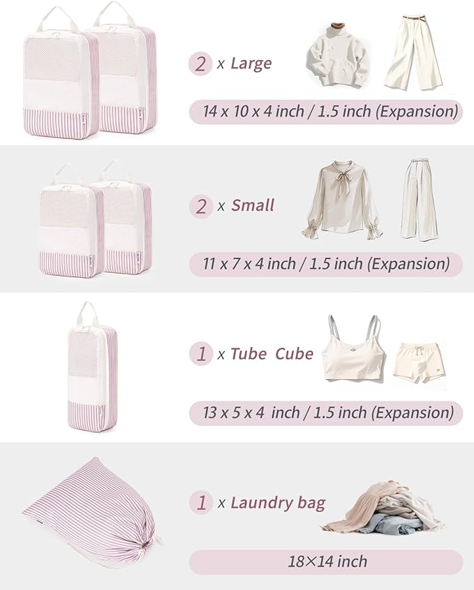 Narwey 6 Set Compression Packing Cubes for Travel Kids Women Carry on, Packing Organizers Bag for Backpack Luggage Suitcase Duffle Bags
