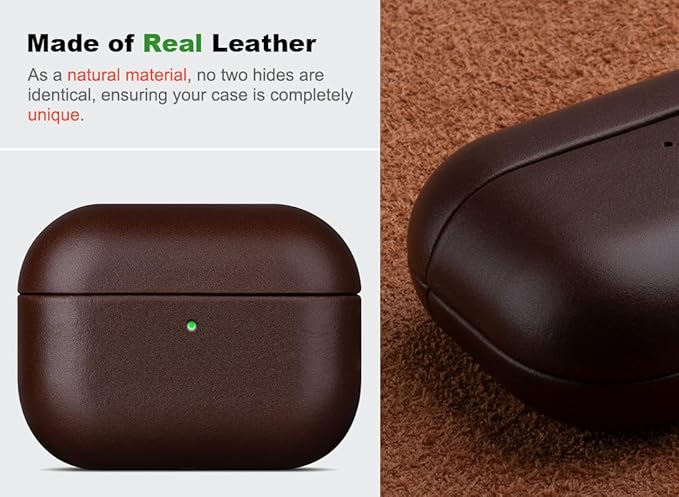 for AirPods Pro 3 Leather Case Cover - Leather from Cow Hide, Handmade Drop Protective Hard Cover, Qi and MagSafe Charging Compatible - for AirPods Pro 3rd Generation Case - Coffee Brown