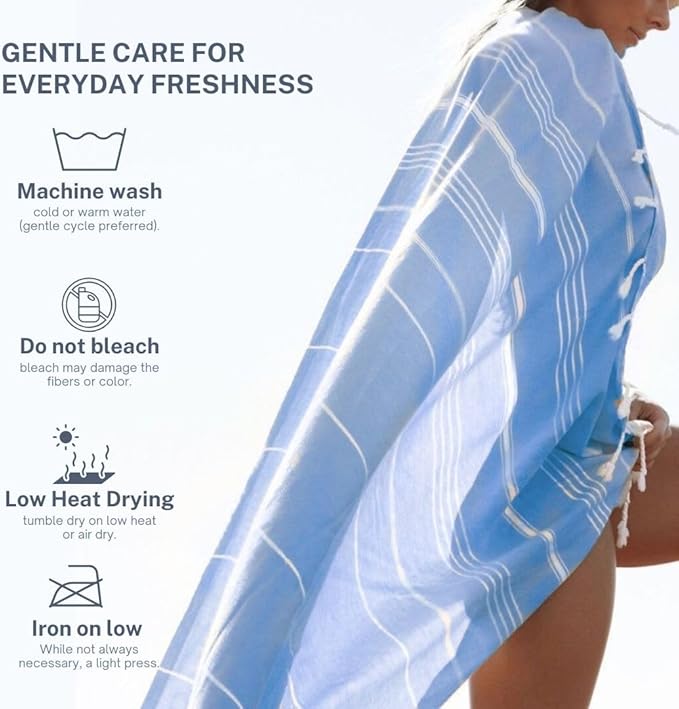 Cotton Turkish Beach Towel with Towels Oversized 36"x72" Pool Absorbent Extra Large Quick Dry Sand Travel Towel (Azure Bliss, 2 Pack)