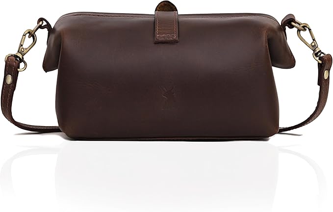 Premium Leather Cosmetic Bag for Women – Large Capacity Travel Makeup Organizer Pouch with Handle & Shoulder Strap, Vanity Makeup Case, Durable Leather Bag & Cosmetic Organizer For Travel - Brown