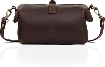 Premium Leather Cosmetic Bag for Women – Large Capacity Travel Makeup Organizer Pouch with Handle & Shoulder Strap, Vanity Makeup Case, Durable Leather Bag & Cosmetic Organizer For Travel - Brown