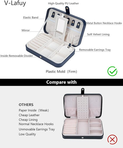 Travel Jewelry Case, Jewelry Box Small PU Leather Portable, Jewelry Travel Case for Rings Earrings Necklaces Bracelets Watch, Navy B