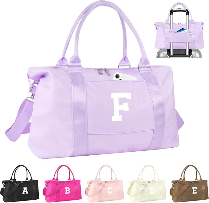 Daughter Niece Gifts for Teen Girl Kids, Initial Travel Duffel Bag Sports Gym Bag Personalized Gifts Weekender Bag，Monogram Overnight Bag Cute Dance Bag Birthday Bridesmaid Gifts for Women(Purple, F)