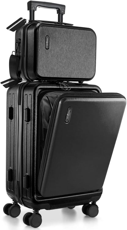 20 Inch Carry On Luggage 22x14x9 Airline Approved, Carry On Suitcase with Wheels, Hard-shell Carry-on Luggage, Durable Luggage Carry-On, Jet Black Small Suitcase with Cosmetic Case