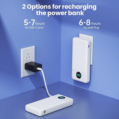 Portable Charger 33800mAh USB C Power Bank with Built-in Cables & AC Wall Plug,25W Fast Charging+QC 4.0 Phone Charger,4 Output Travel Essentials Battery Pack for iPhone16/15/14/13,Samsung,Android etc