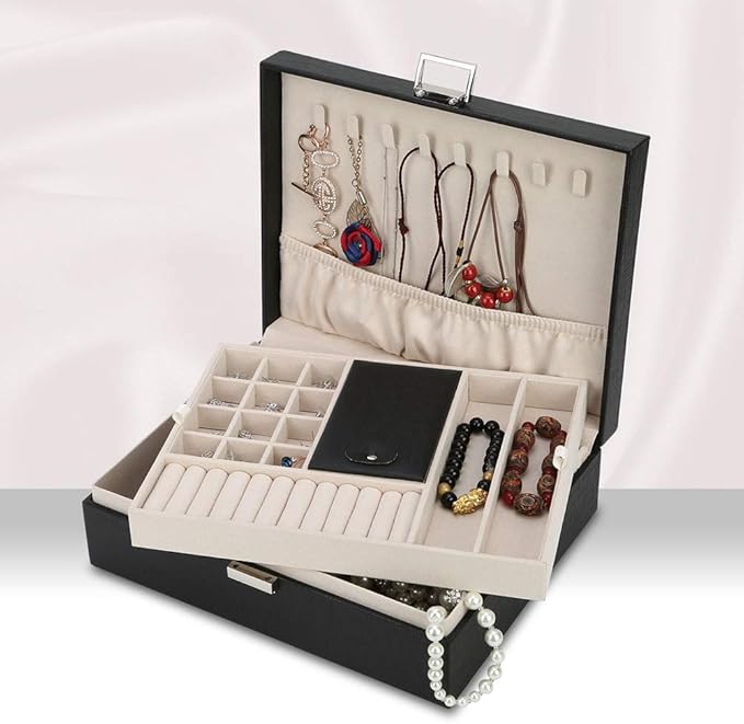 FSC Lighting Jewelry Box Organizer, Travel Jewelry Storage Case Necklace Holders Display Tray Storage Case(Black)