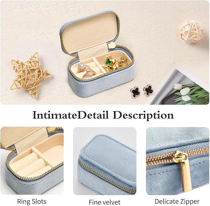 TAIMY Mini Jewelry Travel Case, Velvet Small Travel Jewelry Box, Portable Jewelry Travel Organizer Box for Rings Earrings Necklaces, Gifts for Women Girls(Blue)