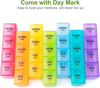 Sukuos Large Weekly Pill Organizer 7 Day (4 Times a Day), Moisture-Resistant Daily Pill Box Medicine Cases for Vitamin/Fish Oil/Supplements - Rainbow Colors