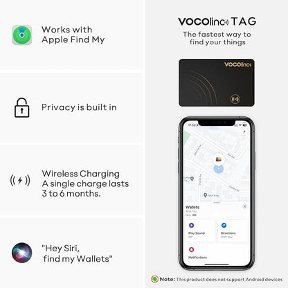 [Apple MFi Certified] VOCOlinc Air Card Tag Rechargeable Wallet Tracker 1.6mm 2 Pack, Item Finder Work with Apple Find My APP (iOS Only, Android not Supported), Bluetooth Locator for Luggage, Suitcase