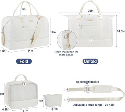 Weekender Bag for Women, Travel Duffel Bag Carry On Overnight Bag with Shoe Compartment Large Nylon Travel Weekend Tote Bag