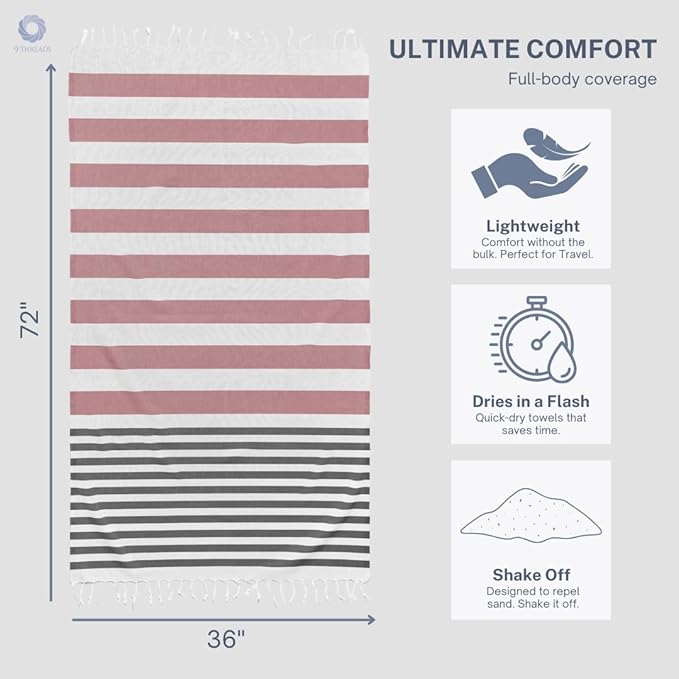 Cotton Turkish Beach Towel with Towels Oversized 36"x72" Pool Absorbent Extra Large Quick Dry Sand Travel Towel (Brick Noir, 4 Pack)