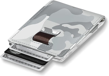 Kings Loot Money Clip Slim Minimalist Wallet for Men – RFID Blocking Leather Design with Money Clip – Front Pocket Bifold Holds 12 Cards – Stylish & Compact Wallets (Camo White)