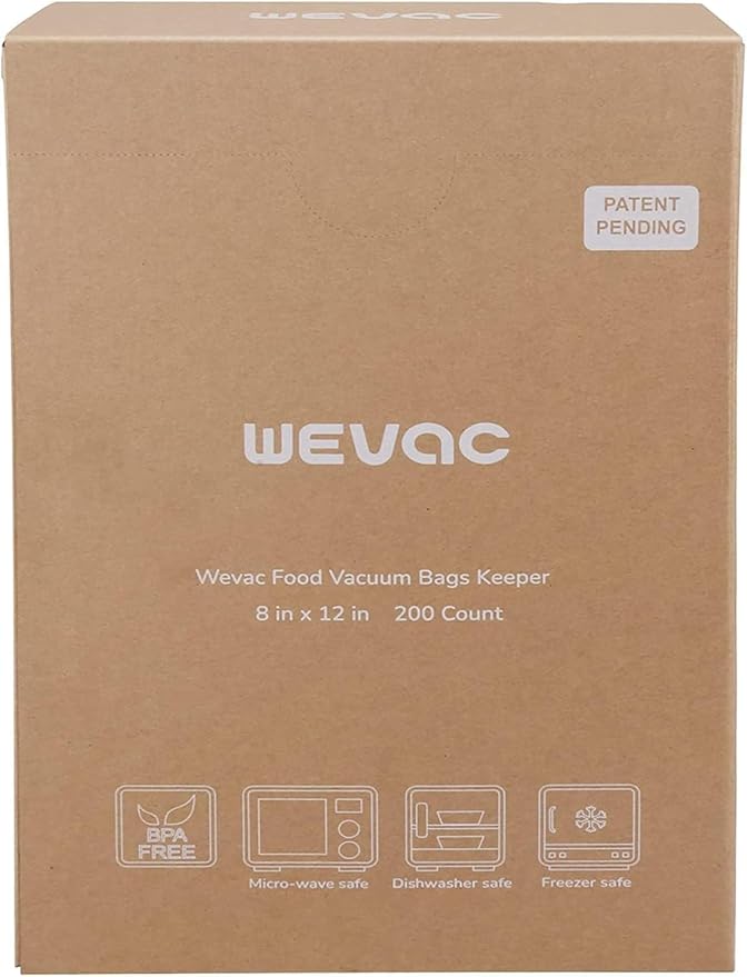 Wevac 8” x 12” 200 Count Food Vacuum Sealer Bags Keeper, PreCut Quart, Ideal for Food Saver, BPA Free, Commercial Grade, Great for storage, meal prep and Sous Vide