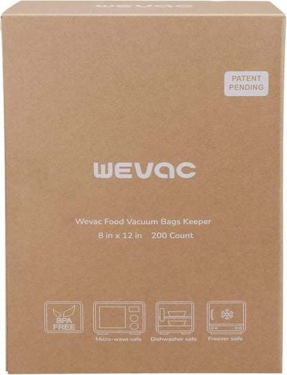 Wevac 8” x 12” 200 Count Food Vacuum Sealer Bags Keeper, PreCut Quart, Ideal for Food Saver, BPA Free, Commercial Grade, Great for storage, meal prep and Sous Vide