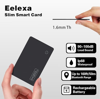 Eelexa Wallet Tracker Card, Rechargeable Thin Finder, Works with Apple Find My (iOS Only), Item Locator for Luggage Tags, Passports, Phone, IP68 Waterproof, 2 Pack
