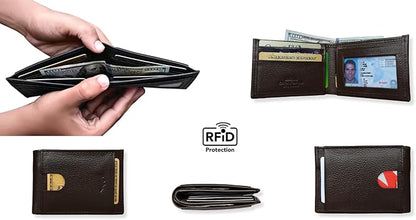 KARAKORAM LEATHER Artisan Made Premium Cowhide Leather Slim BiFold Wallet for Men | RFID Blocking Front Pocket Everyday Carry | Fits 12-14 Cards with 2 External Quick Access Slots (Mountain Mocha)