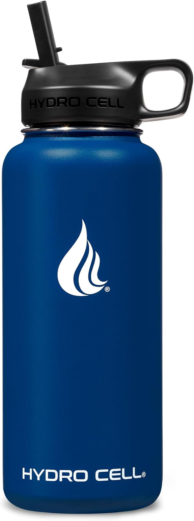 HYDRO CELL Stainless Steel Insulated Water Bottle with Straw - For Cold & Hot Drinks - Metal Vacuum Flask with Screw Cap and Modern Leakproof Sport Thermos for Adults (Navy 32oz)