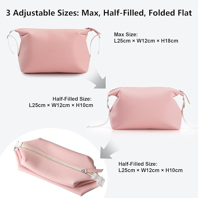 Vomgomfom 6L 13 Inch Silicone Toiletry Bag, Waterproof Leakproof Travel Cosmetic Organizer, Adjustable G-Buckle Compression Dopp Kit, Foldable Makeup Bag for Women & Men (Pink, 13" 6L)