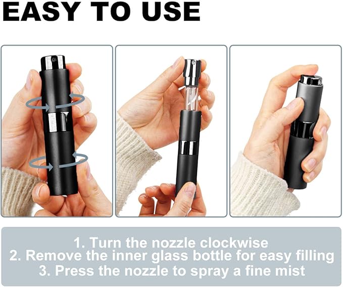 10 PCS 8ml Perfume Atomizer Refillable Bottle, Cologne Travel Spray Bottle, Mini Spray Empty for Refill, Refillable Portable Sprayer (Black)