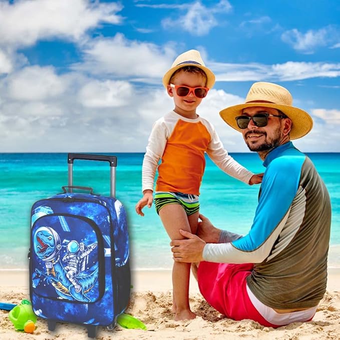 UFNDC Kids Suitcase for Boys,Dinosuar Luggage Rolling with Wheels，Travel Carry on for Children Toddler elementary