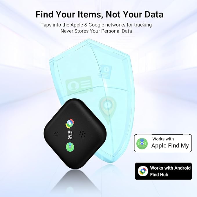 Dual-System Compatible Bluetooth Tracker for iOS or Android Key Finder, Item Locator, Smart Luggage Tracker, Pet Tracker Works with Apple Find My or Google Find Hub IP67 Waterproof Rating (2-Pack)