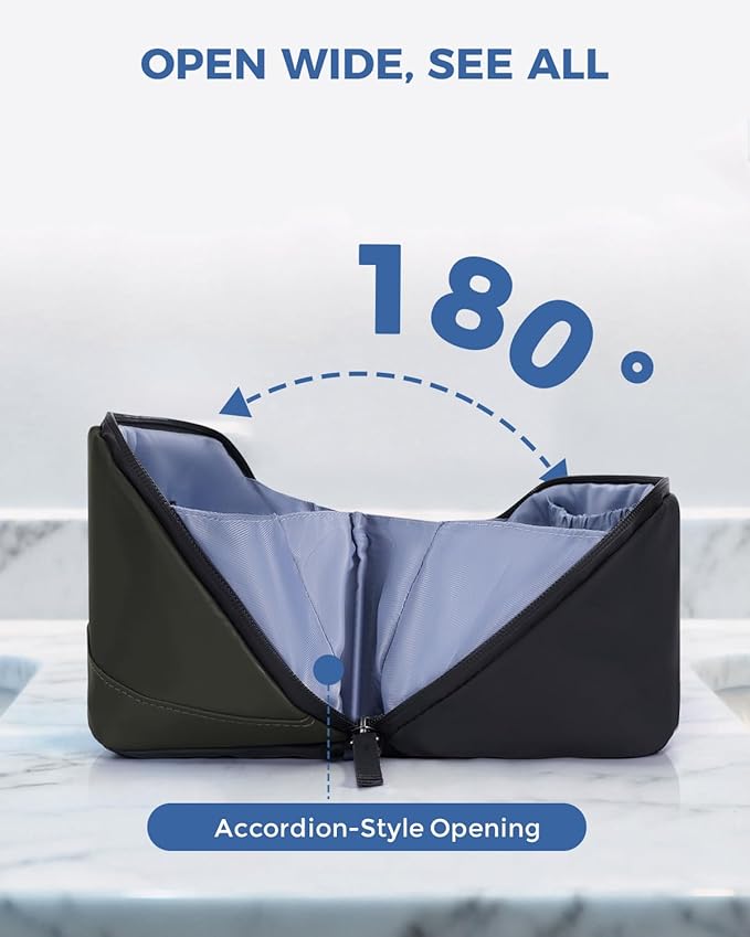 WANDF Toiletry Bag for Men, PU Leather Travel Organizer with Detachable Waterproof Hanging Pouch, Open-Flat Dopp Kit Shaving Bag with Wet Pocket for Travel Toiletries Accessories (Army Green)