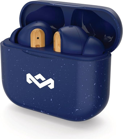 House of Marley Little Bird True Wireless Earbuds, Touch Controls, Built-in Mic, 24 Hours Playtime with Case, USB-C Quick Charge, Sustainable Materials, Movie and Gaming Mode (Blue)