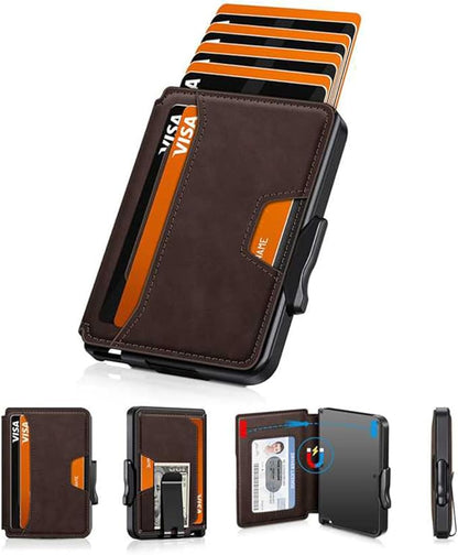 Wallet for Men, Mens Wallet Minimalist Slim Wallet, RFID Blocking Smart Pop Up Wallet with Money Clip & ID Window, Metal Compact Wallet, Aluminum Credit Card Holder Wallet