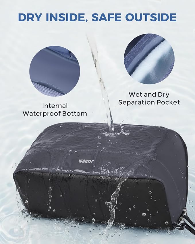 WANDF Toiletry Bag for Men, PU Leather Travel Organizer with Detachable Waterproof Hanging Pouch, Open-Flat Dopp Kit Shaving Bag with Wet Pocket for Travel Toiletries Accessories (Dark Gray)