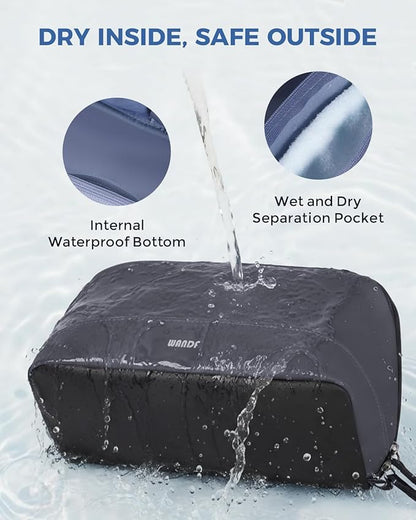 WANDF Toiletry Bag for Men, PU Leather Travel Organizer with Detachable Waterproof Hanging Pouch, Open-Flat Dopp Kit Shaving Bag with Wet Pocket for Travel Toiletries Accessories (Dark Gray)