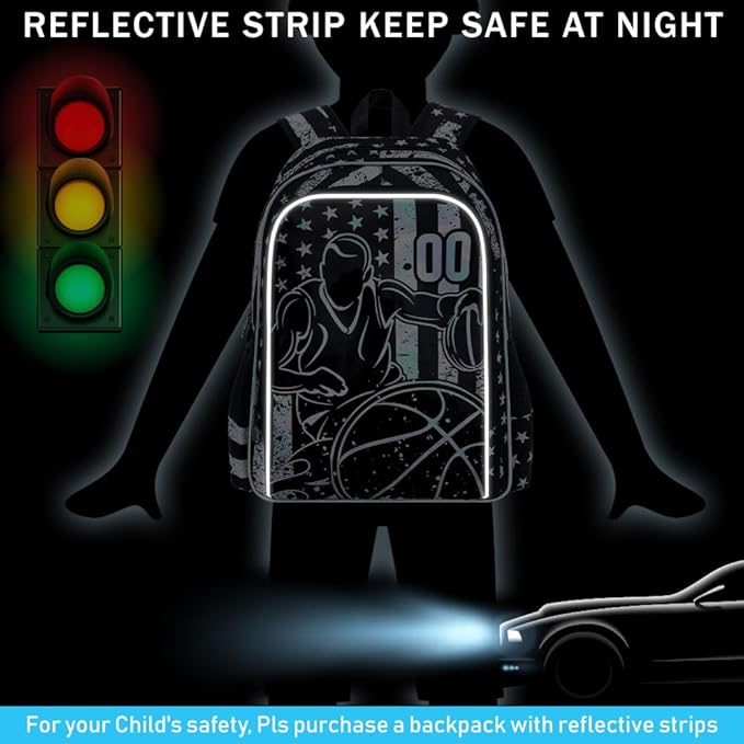 WZLVO 3PCS Basketball Backpack for Boys, 17" Cool UV Printing Kids Bookbag/School Bag with Lunch Box & Pencil Bag for Elementary to Middle - Star-Spangled Basketball