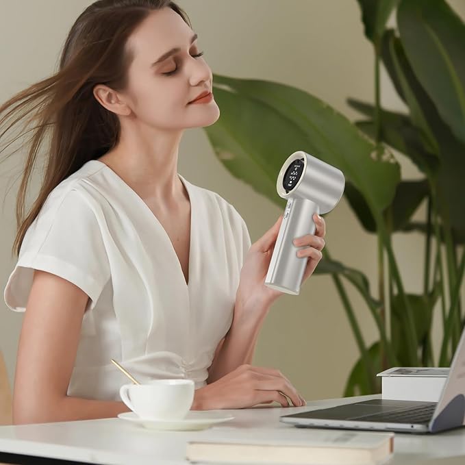 Portable Handheld Fan, Speed (1-100) Adjustable Turbo Personal, 4000mAh Battery Rechargeable Cooling Fan, Digital Display, Gifts for Women Men Travel/Camping/Outdoor (Starlight/Beige)