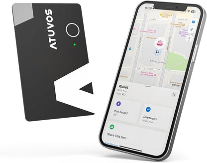 ATUVOS Rechargeable Wallet Tracker Card, Slim 1.6mm Smart Air Tag Card Works with Apple Find My (iOS Only), Bleuooth Item Locator for Purse/Luggage/Bags/Passpoart, IP67 Waterproof, Wireless Charging