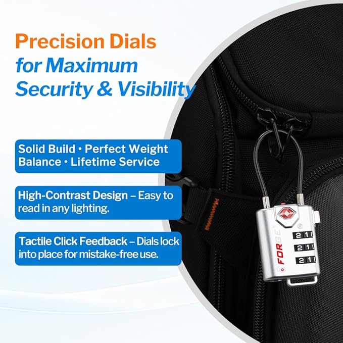 TSA Approved Cable Luggage Locks, Re-settable Combination with Alloy Body